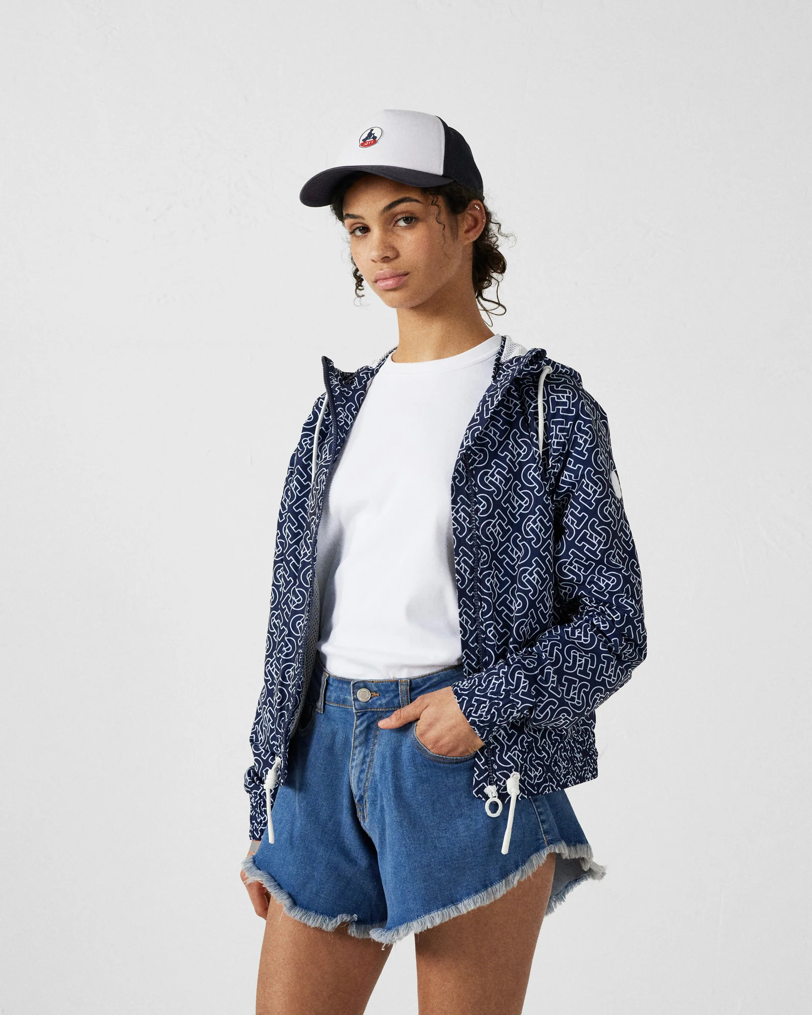 Blouson coupe-vent léger à capuche Mono marine Alize monogram