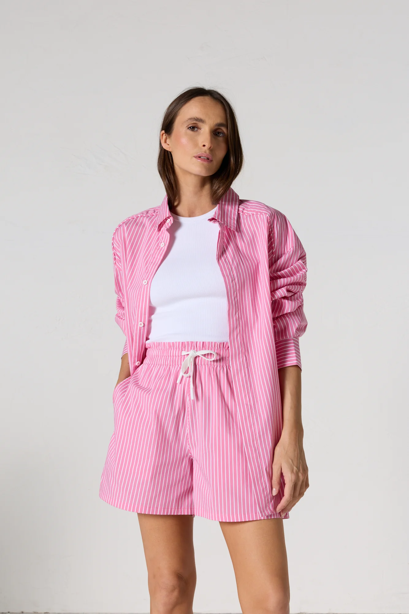 Chemise mixte en popeline Pink antique rayé Duffy stripe