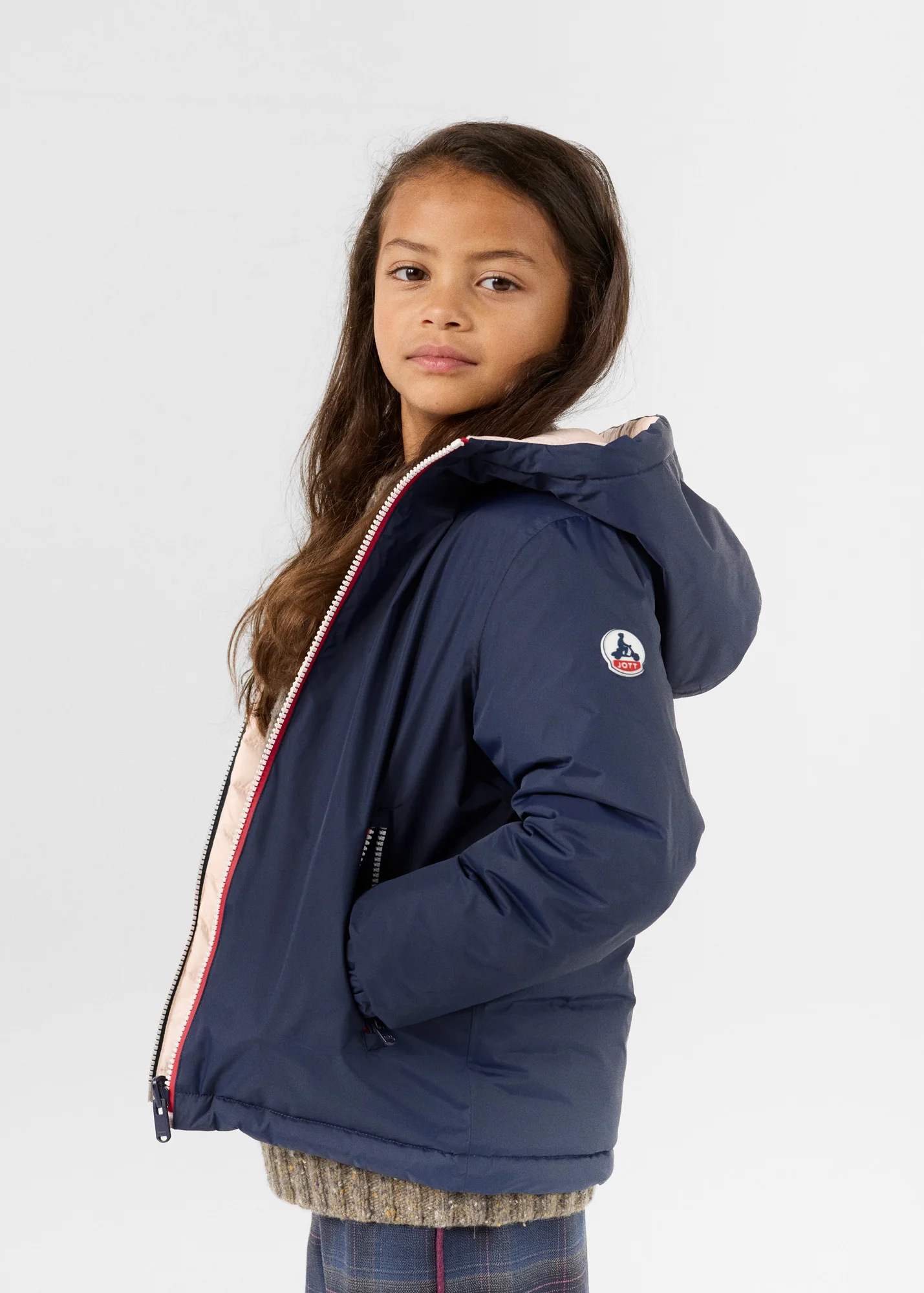 Doudoune enfant réversible Marine/rose pétale Sauda - Image 3