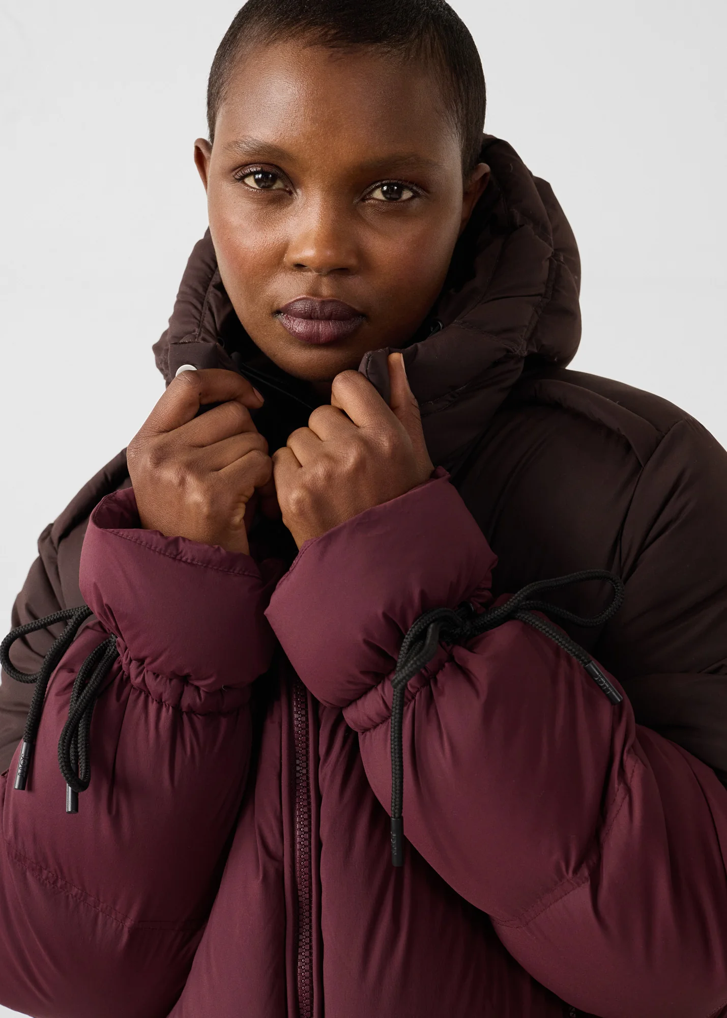 Doudoune Grand Froid esprit puffer Cerise noir/Café noir Nami Colorblock - Image 5