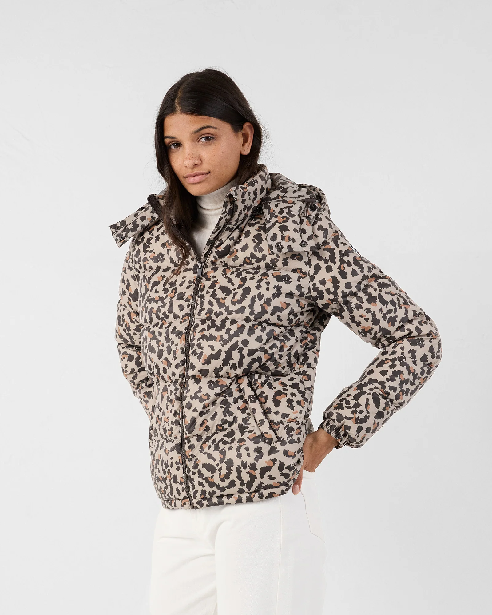 Doudoune Grand Froid esprit puffer Leopard beige Prague print - Image 2