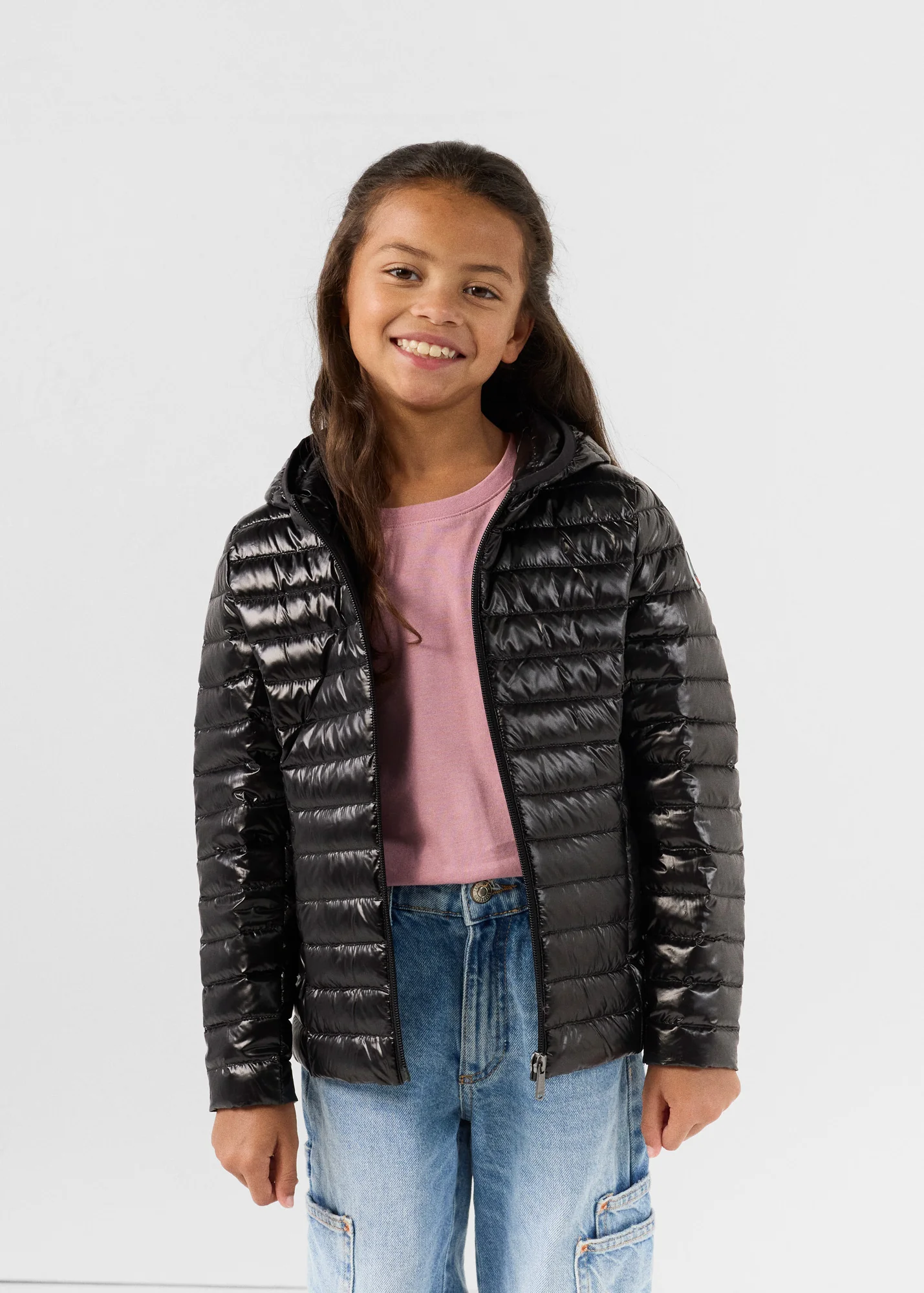 Doudoune légère à capuche enfant Noir Carla shiny