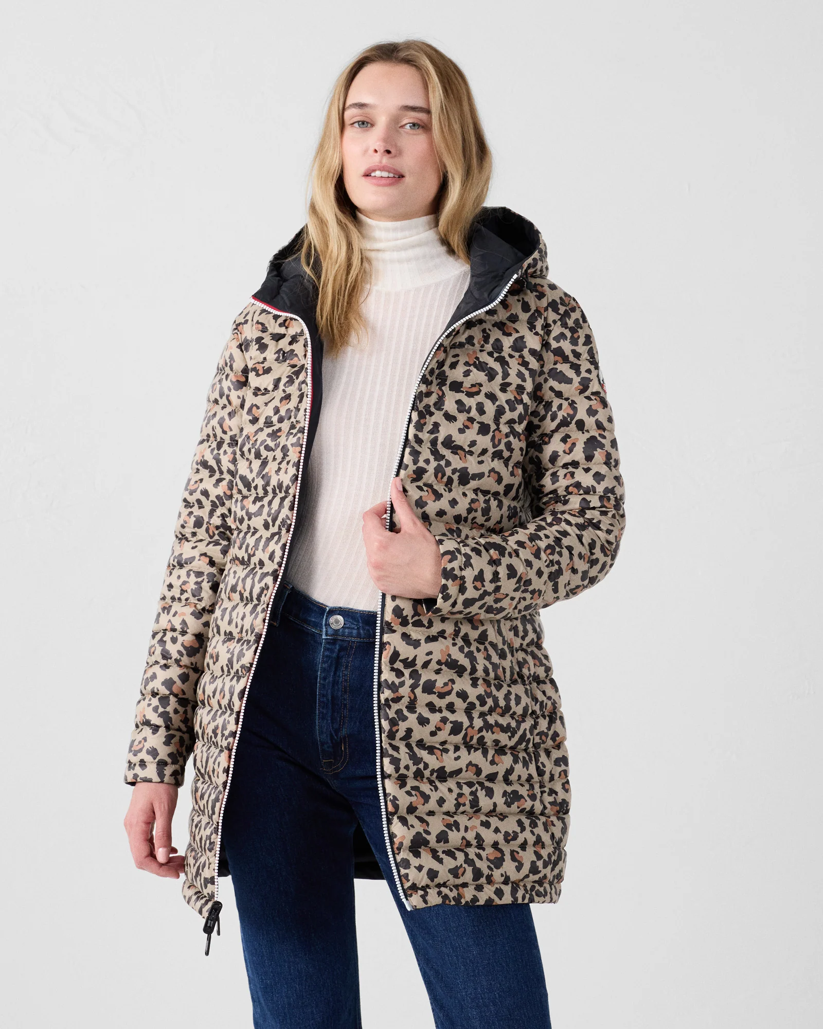 Doudoune longue réversible Noir/leopard beige Verone print - Image 6
