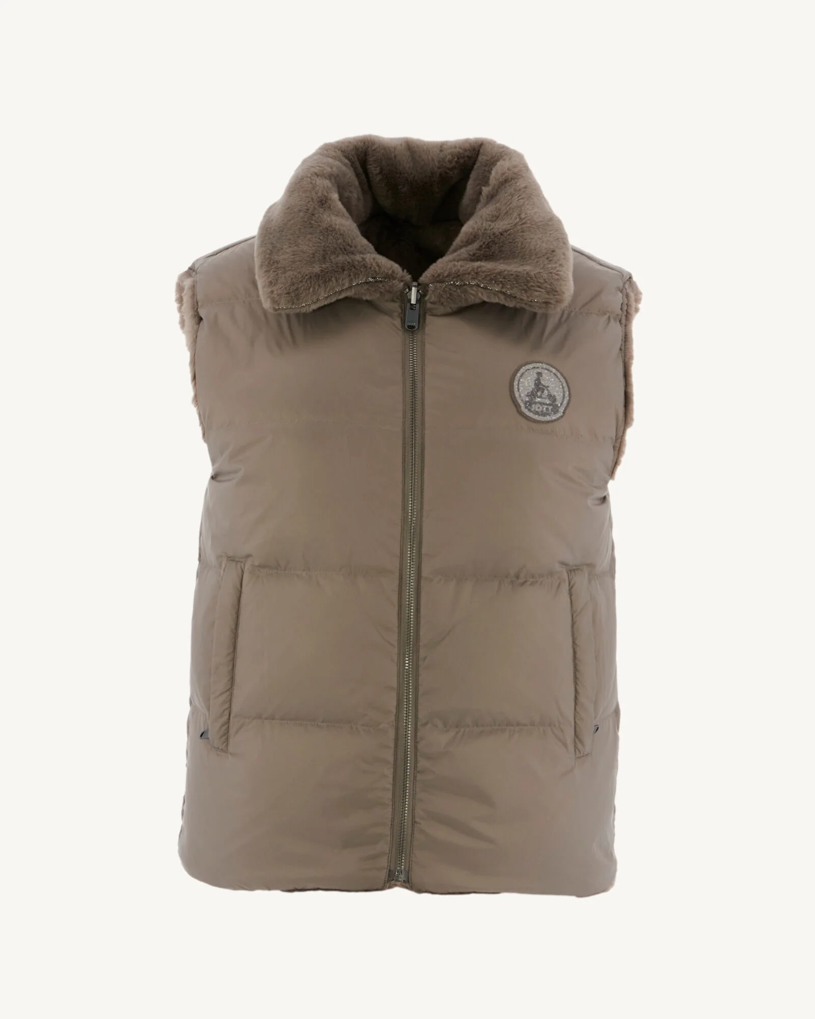 Doudoune avec des cristaux Swarovski®️ sans manches réversible Grand Froid Taupe Daria - Image 2