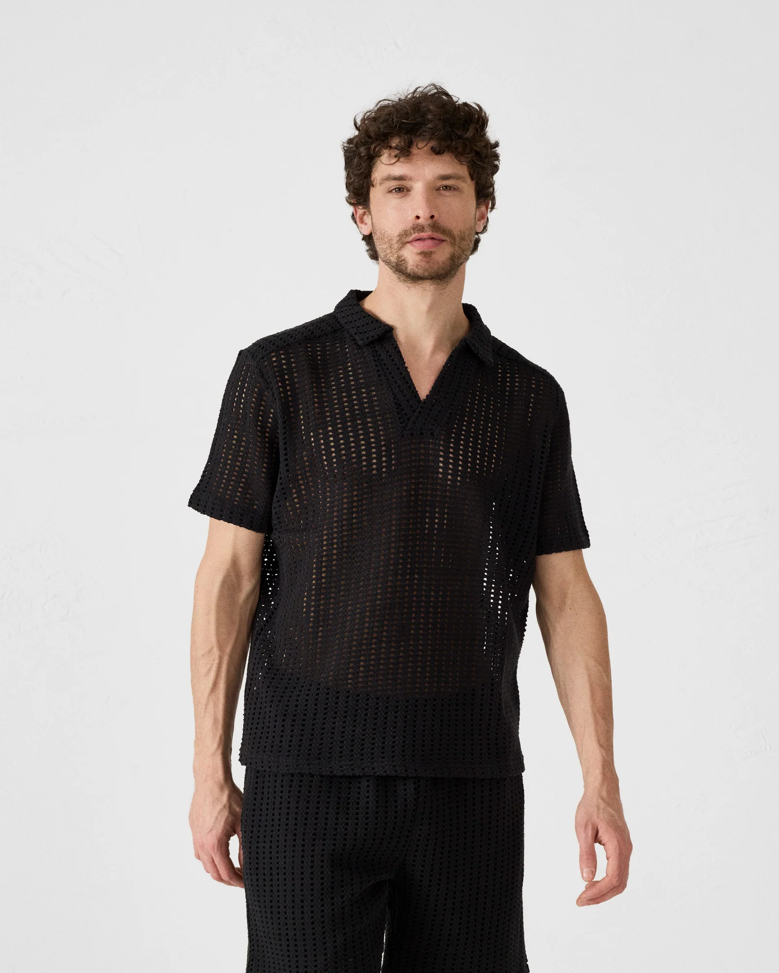 Polo en maille de coton Noir Bruno - Image 4