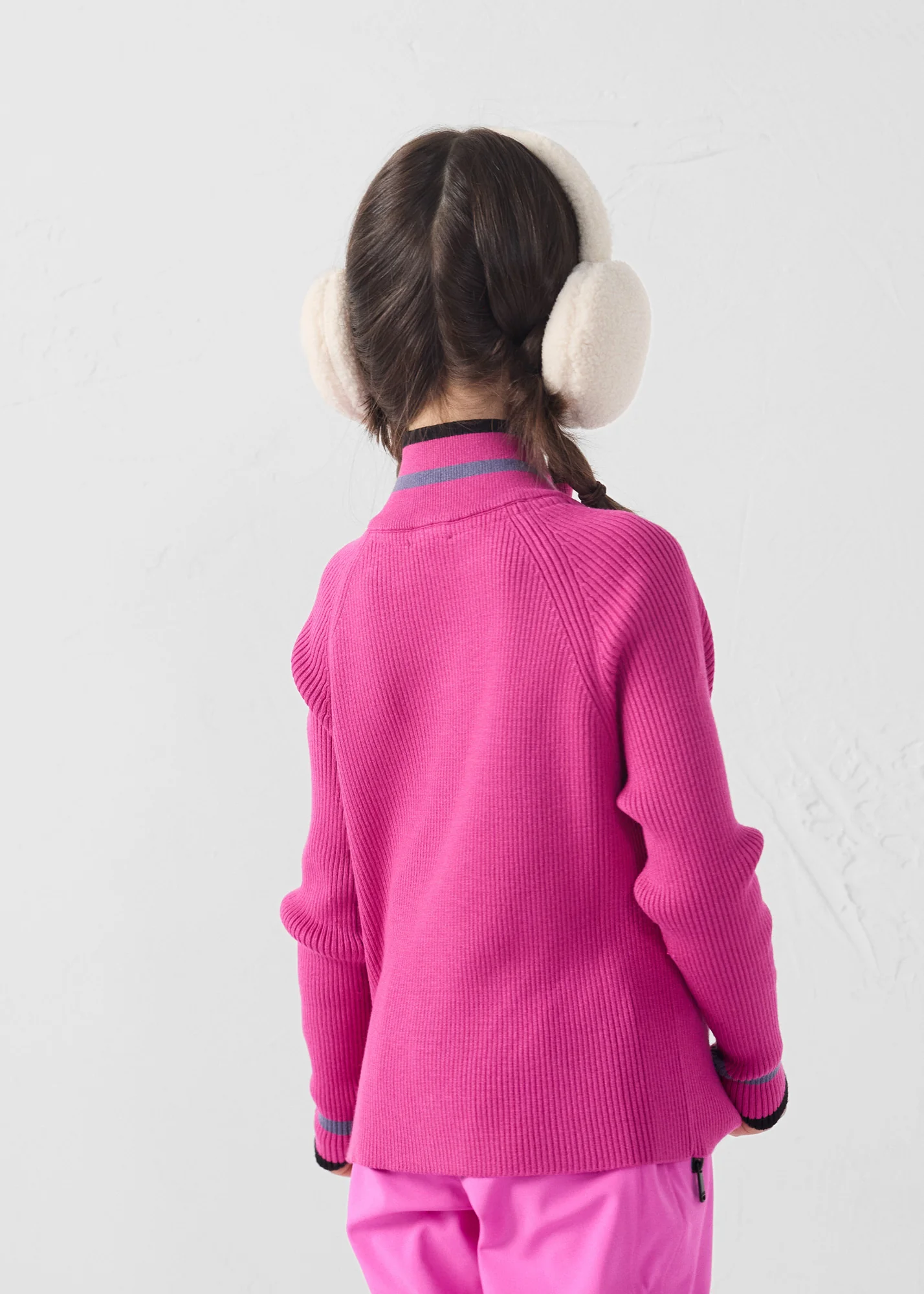 Pull côtelé col haut Rose électrique Coni - Image 3