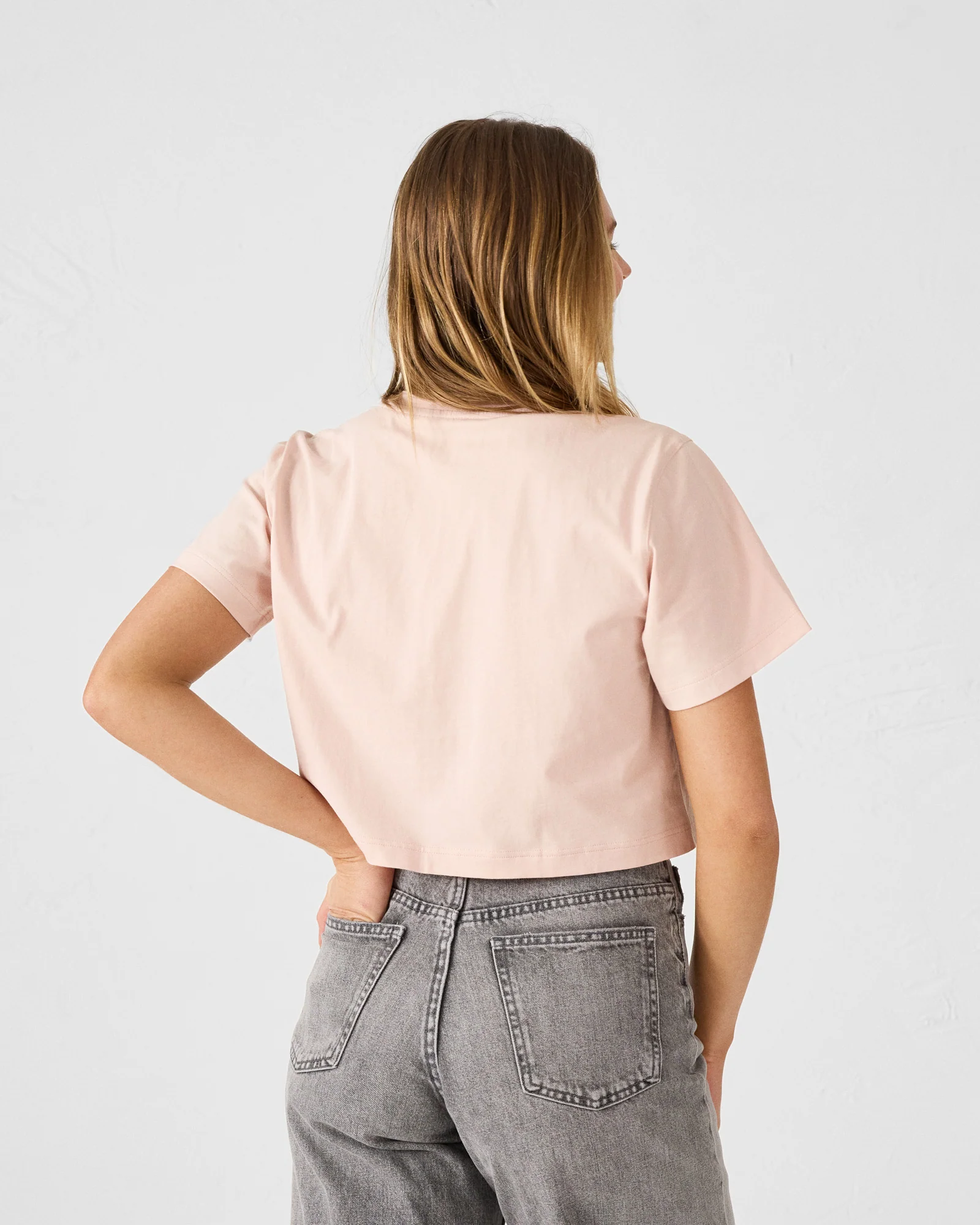 T-shirt col rond en coton PĂȘche clair Mazu - Image 4