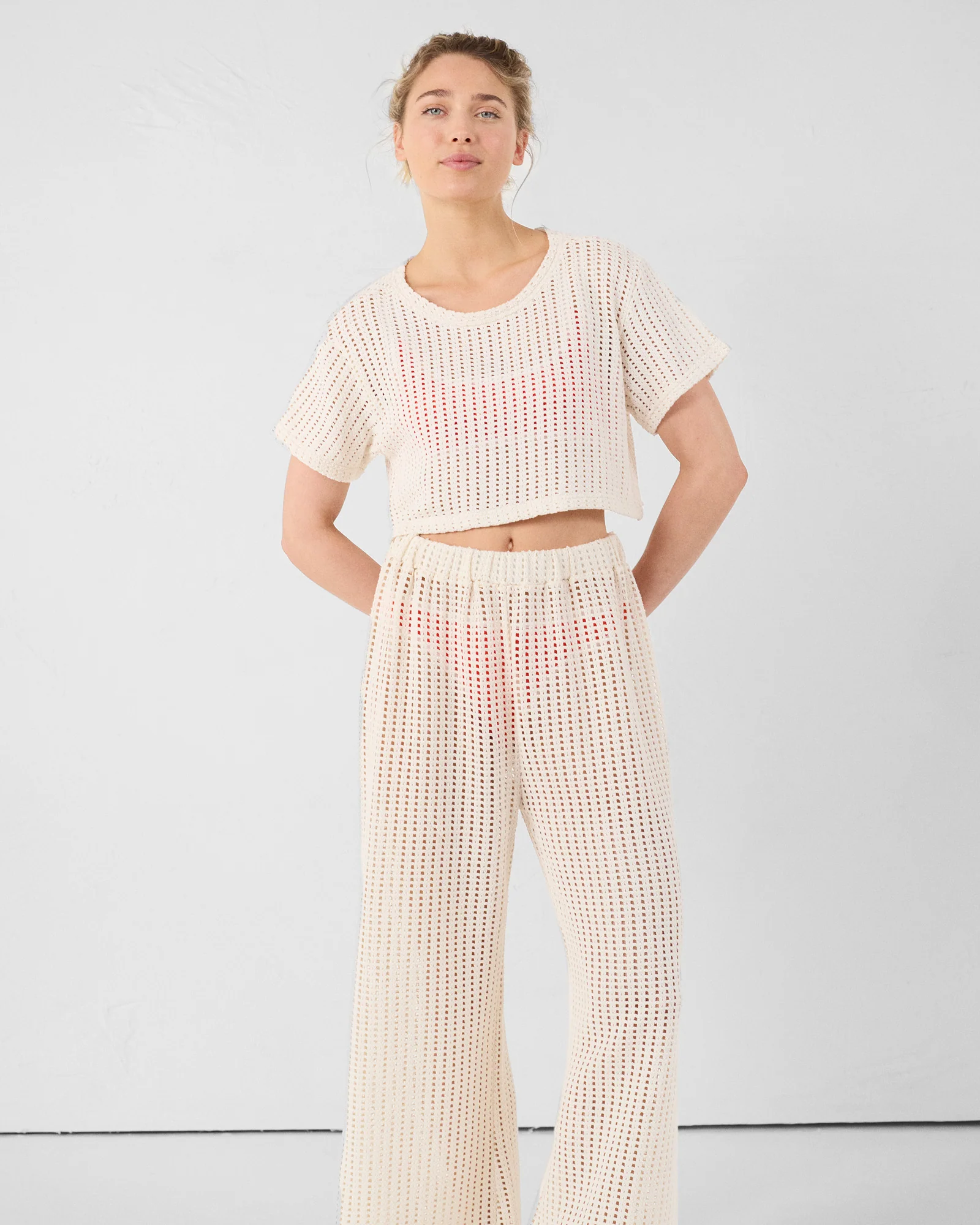 T-shirt col rond en maille de coton Naturel Giada - Image 3