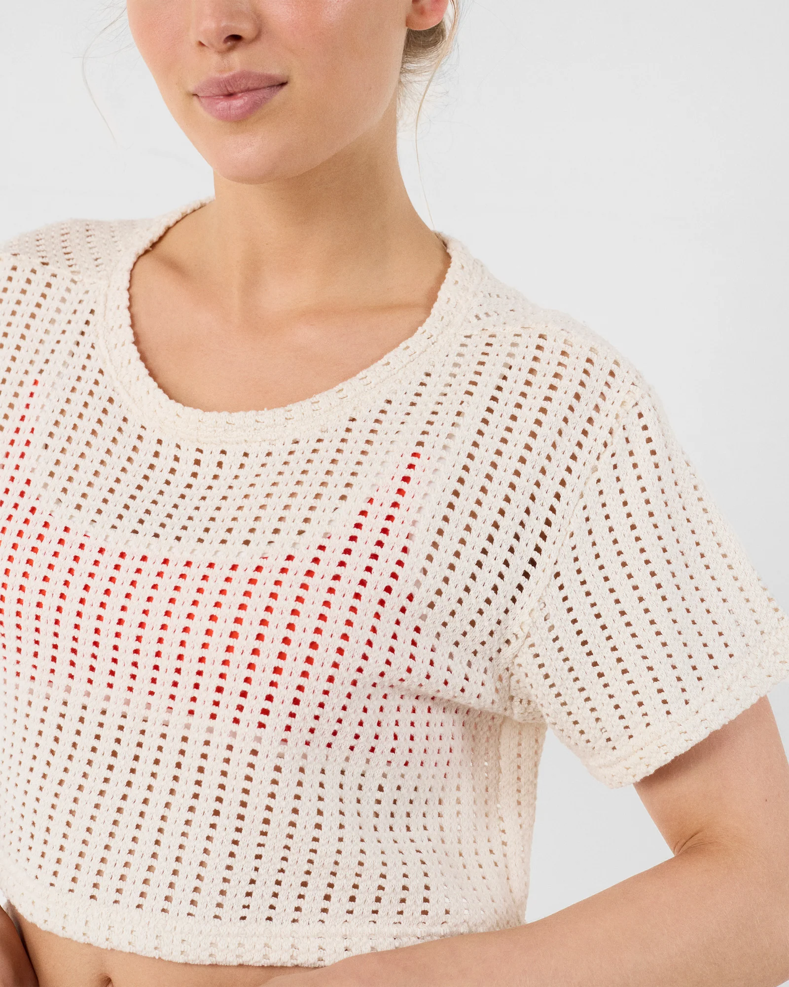 T-shirt col rond en maille de coton Naturel Giada - Image 5