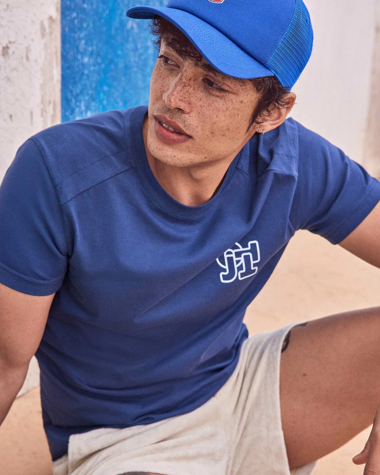 T-shirt col rond homme en coton Marine Pedro mono