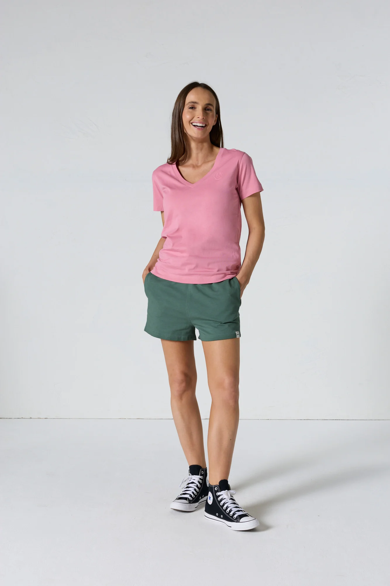 T-shirt uni col V en coton Pink antique Sofia 2.0 - Image 3