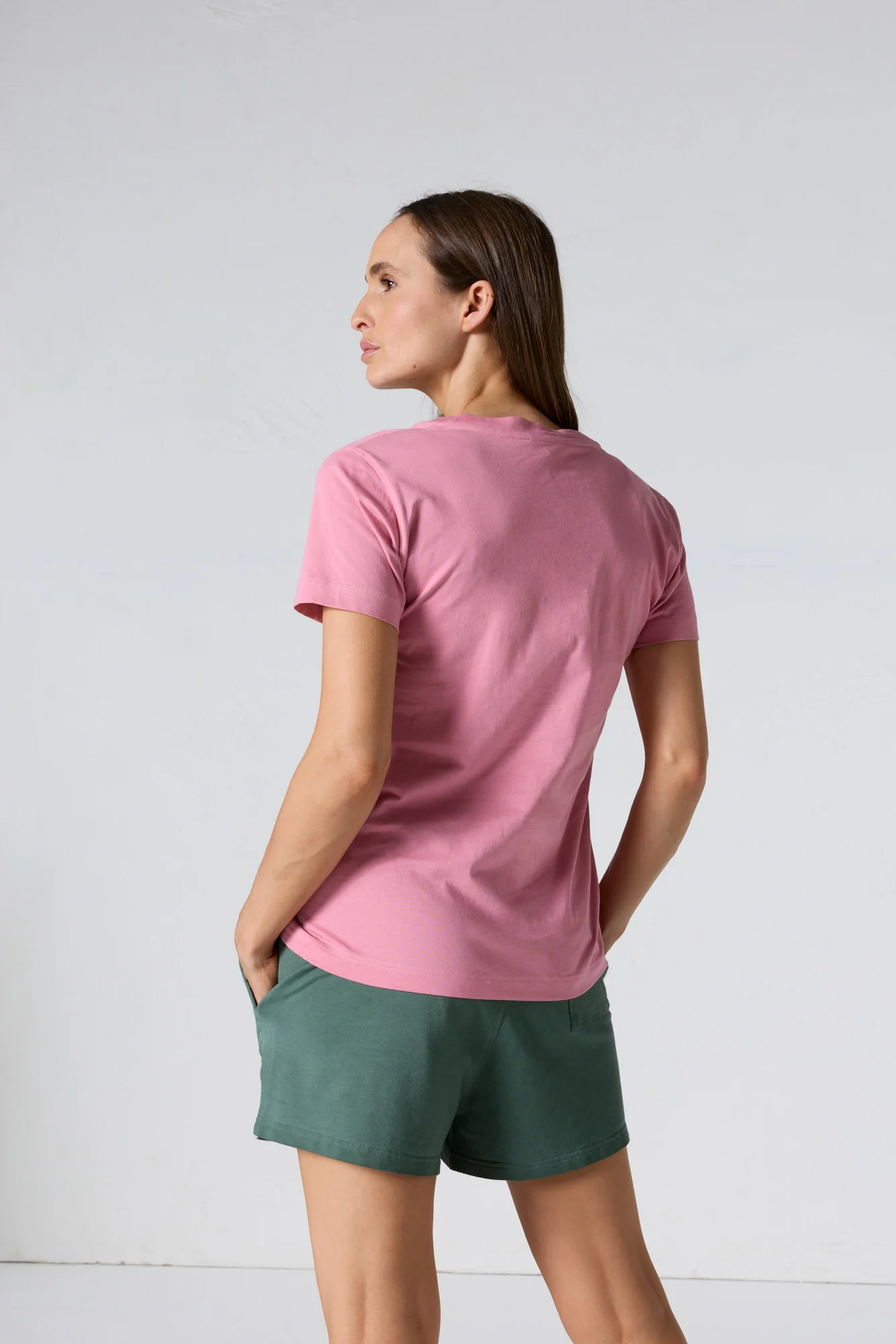 T-shirt uni col V en coton Pink antique Sofia 2.0 - Image 4